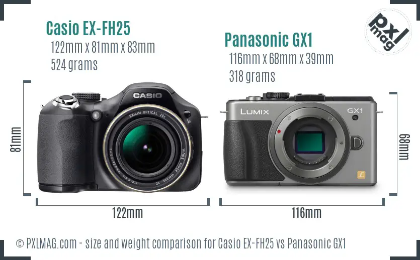 Casio EX-FH25 vs Panasonic GX1 size comparison