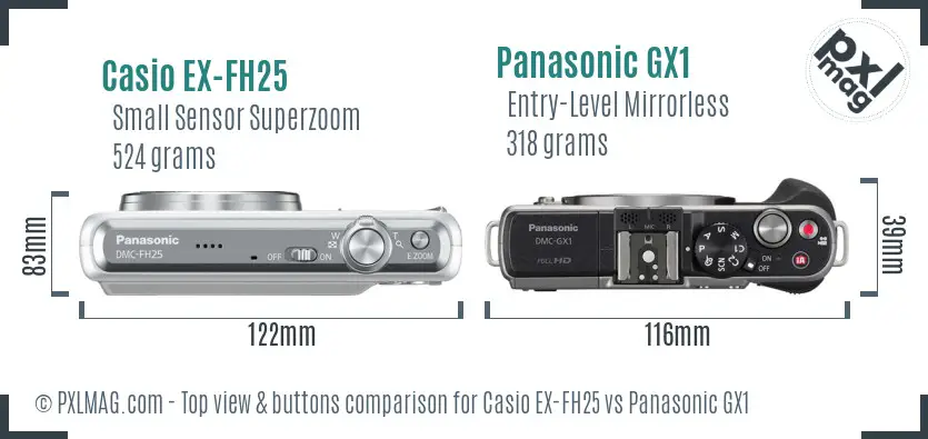 Casio EX-FH25 vs Panasonic GX1 top view buttons comparison