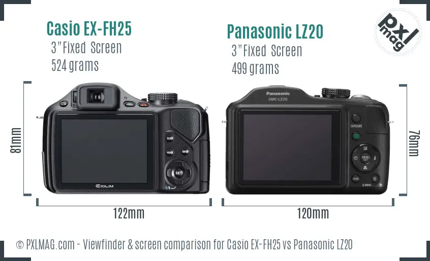 Casio EX-FH25 vs Panasonic LZ20 Screen and Viewfinder comparison