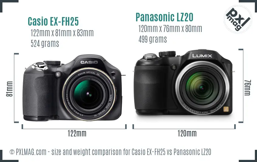 Casio EX-FH25 vs Panasonic LZ20 size comparison