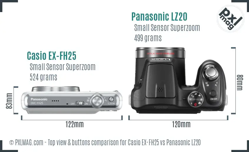 Casio EX-FH25 vs Panasonic LZ20 top view buttons comparison