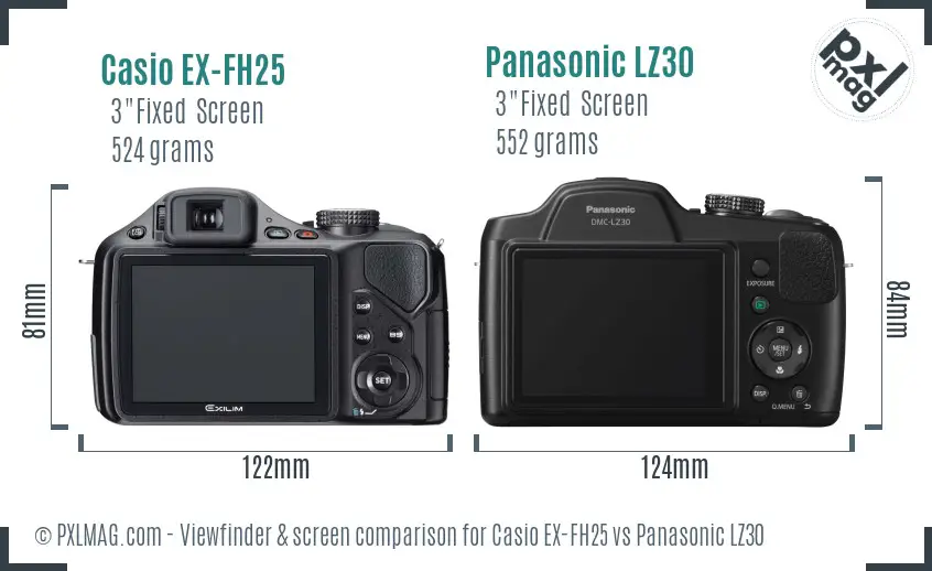 Casio EX-FH25 vs Panasonic LZ30 Screen and Viewfinder comparison