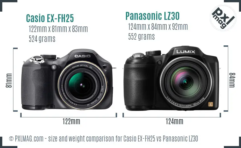 Casio EX-FH25 vs Panasonic LZ30 size comparison