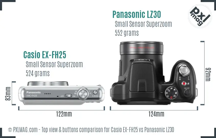 Casio EX-FH25 vs Panasonic LZ30 top view buttons comparison