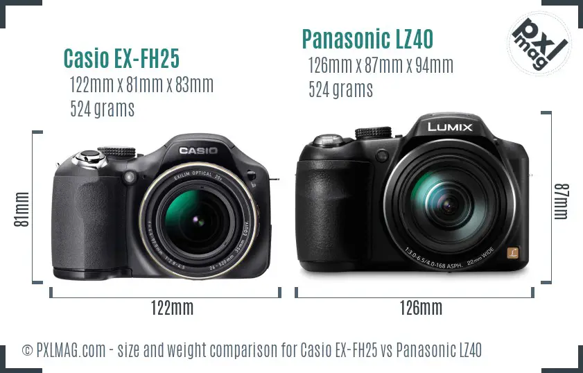 Casio EX-FH25 vs Panasonic LZ40 size comparison