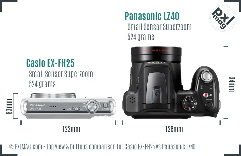 Casio EX-FH25 vs Panasonic LZ40 top view buttons comparison