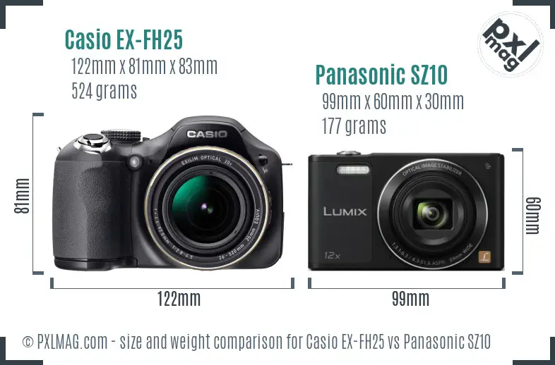 Casio EX-FH25 vs Panasonic SZ10 size comparison