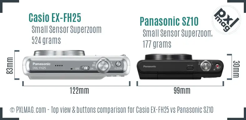Casio EX-FH25 vs Panasonic SZ10 top view buttons comparison