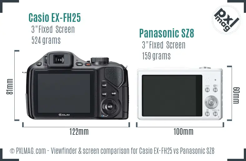 Casio EX-FH25 vs Panasonic SZ8 Screen and Viewfinder comparison Casio EX-FH25 vs Panasonic SZ8 Screen and Viewfinder comparison