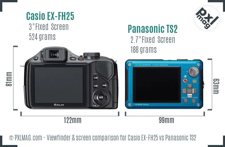 Casio EX-FH25 vs Panasonic TS2 Screen and Viewfinder comparison