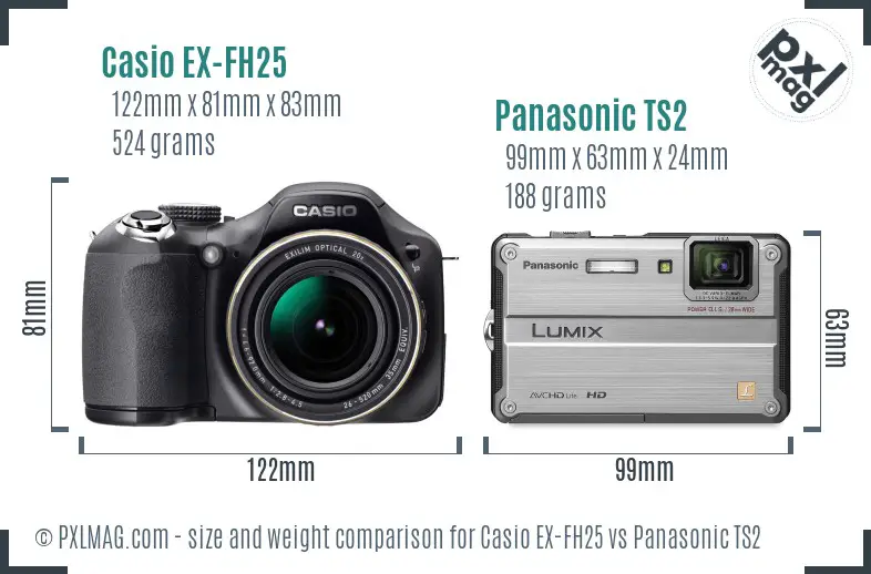 Casio EX-FH25 vs Panasonic TS2 size comparison