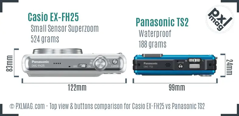 Casio EX-FH25 vs Panasonic TS2 top view buttons comparison