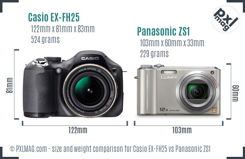 Casio EX-FH25 vs Panasonic ZS1 size comparison