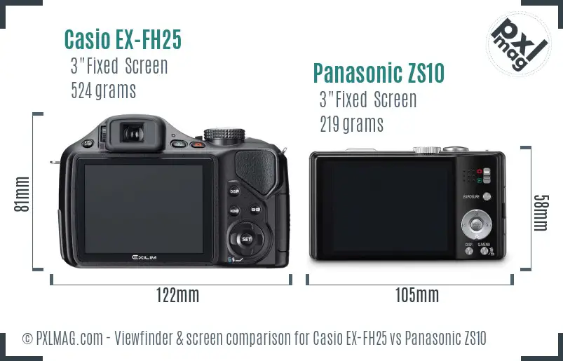 Casio EX-FH25 vs Panasonic ZS10 Screen and Viewfinder comparison