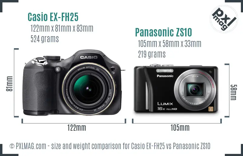Casio EX-FH25 vs Panasonic ZS10 size comparison