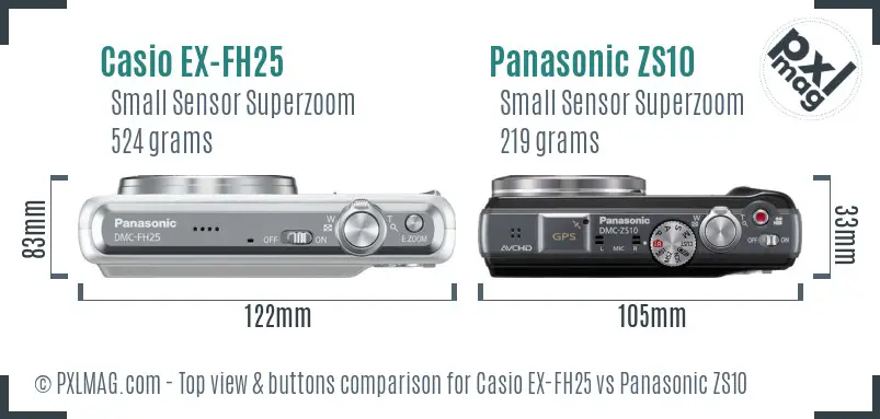 Casio EX-FH25 vs Panasonic ZS10 top view buttons comparison