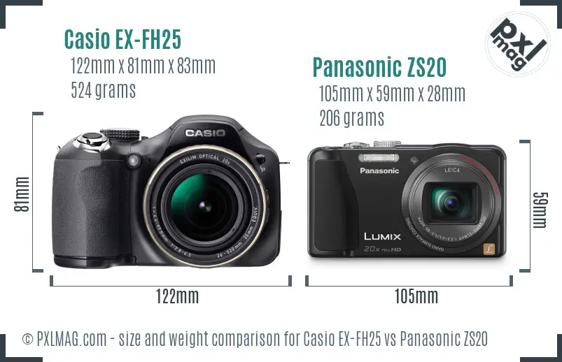 Casio EX-FH25 vs Panasonic ZS20 size comparison