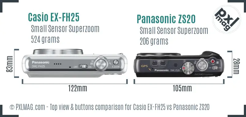 Casio EX-FH25 vs Panasonic ZS20 top view buttons comparison