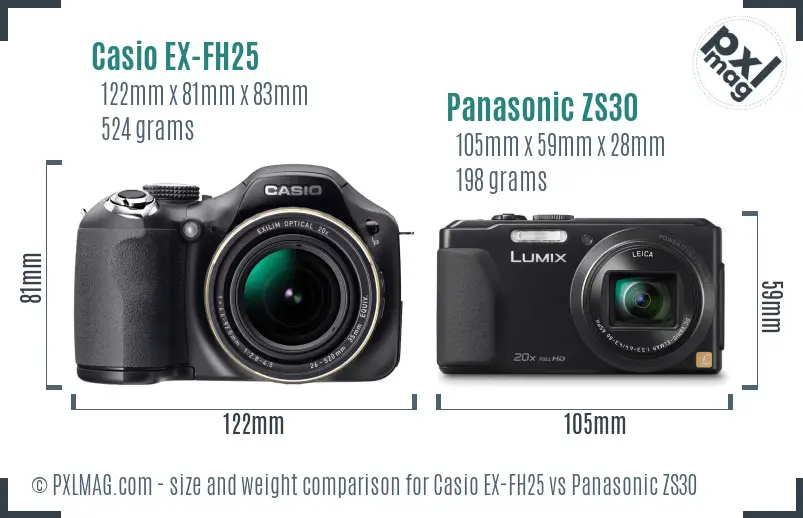 Casio EX-FH25 vs Panasonic ZS30 size comparison Casio EX-FH25 vs Panasonic ZS30 size comparison