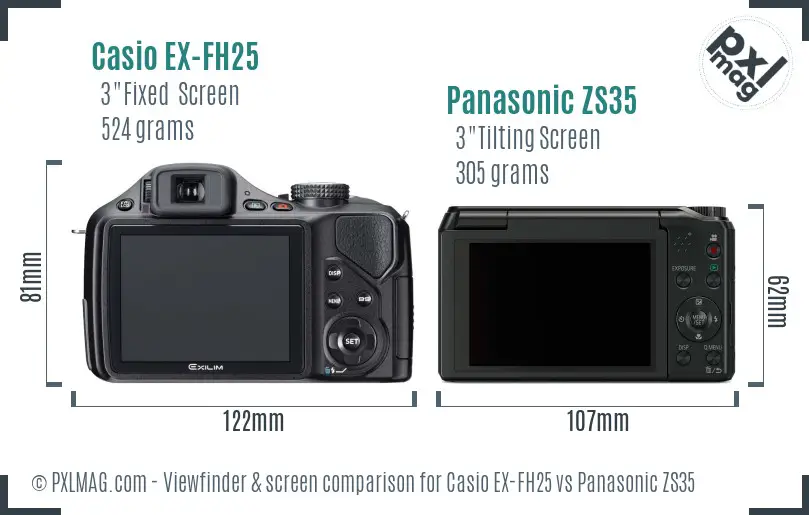 Casio EX-FH25 vs Panasonic ZS35 Screen and Viewfinder comparison