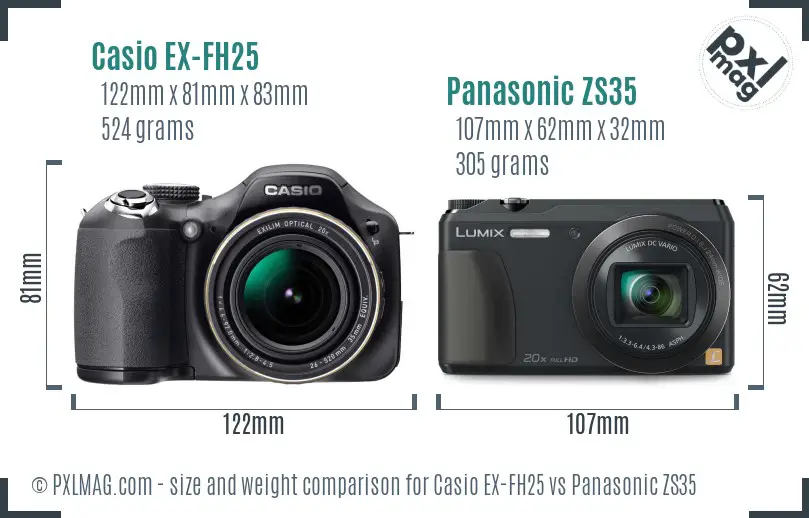 Casio EX-FH25 vs Panasonic ZS35 size comparison