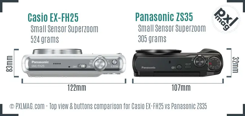 Casio EX-FH25 vs Panasonic ZS35 top view buttons comparison