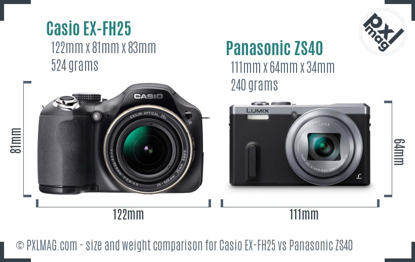 Casio EX-FH25 vs Panasonic ZS40 size comparison