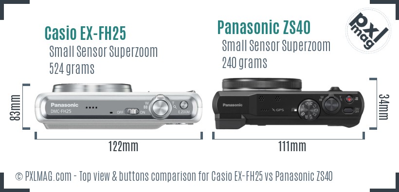 Casio EX-FH25 vs Panasonic ZS40 top view buttons comparison