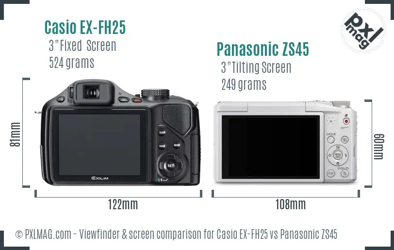 Casio EX-FH25 vs Panasonic ZS45 Screen and Viewfinder comparison