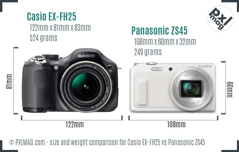 Casio EX-FH25 vs Panasonic ZS45 size comparison