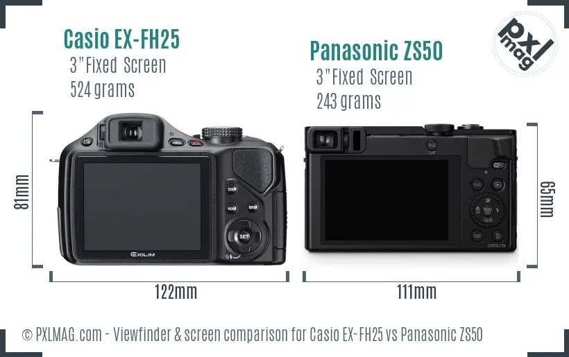 Casio EX-FH25 vs Panasonic ZS50 Screen and Viewfinder comparison