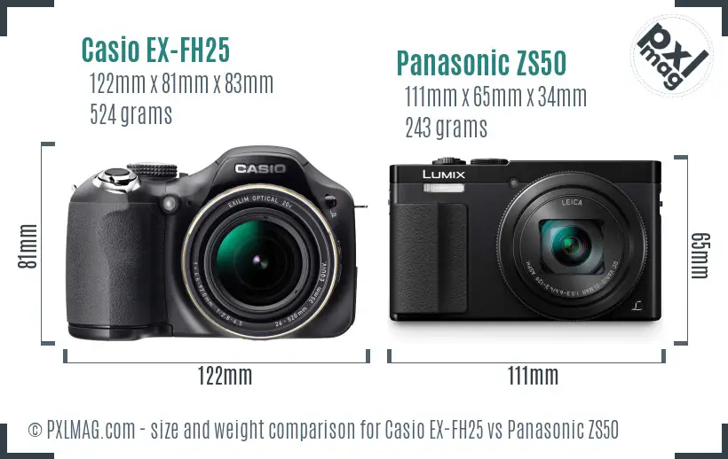 Casio EX-FH25 vs Panasonic ZS50 size comparison
