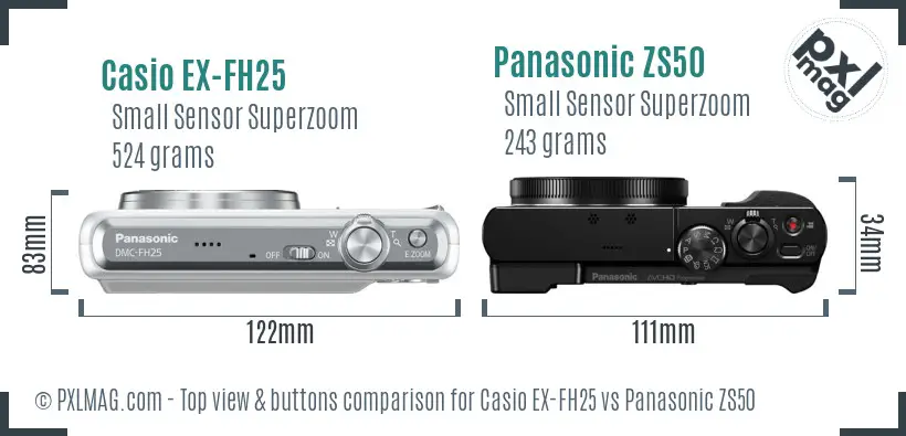 Casio EX-FH25 vs Panasonic ZS50 top view buttons comparison