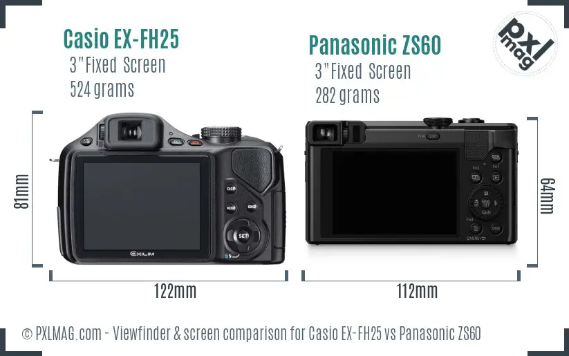 Casio EX-FH25 vs Panasonic ZS60 Screen and Viewfinder comparison