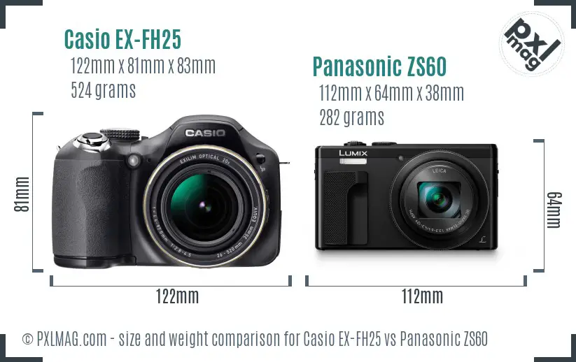 Casio EX-FH25 vs Panasonic ZS60 size comparison
