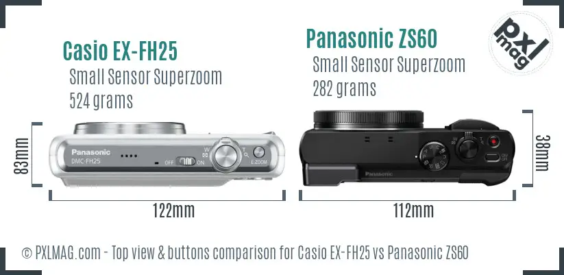 Casio EX-FH25 vs Panasonic ZS60 top view buttons comparison
