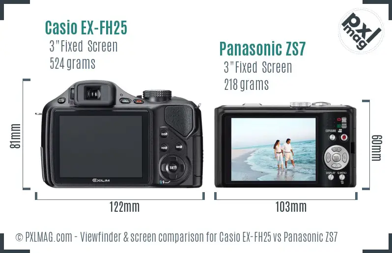 Casio EX-FH25 vs Panasonic ZS7 Screen and Viewfinder comparison