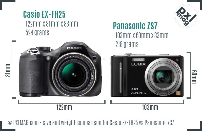 Casio EX-FH25 vs Panasonic ZS7 size comparison