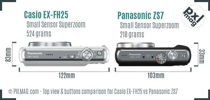 Casio EX-FH25 vs Panasonic ZS7 top view buttons comparison