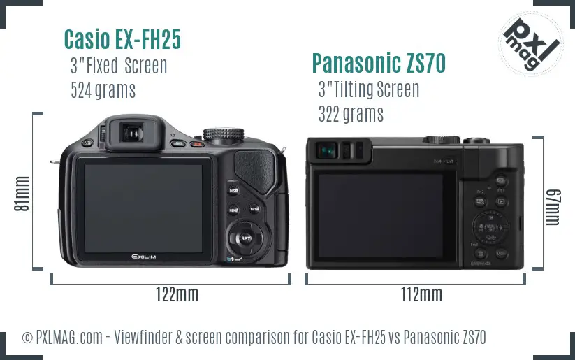 Casio EX-FH25 vs Panasonic ZS70 Screen and Viewfinder comparison