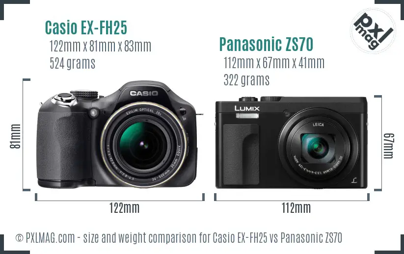 Casio EX-FH25 vs Panasonic ZS70 size comparison