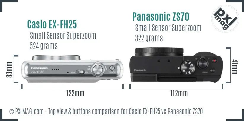 Casio EX-FH25 vs Panasonic ZS70 top view buttons comparison