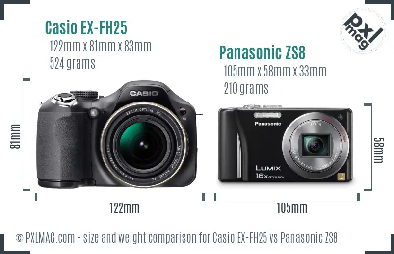 Casio EX-FH25 vs Panasonic ZS8 size comparison Casio EX-FH25 vs Panasonic ZS8 size comparison