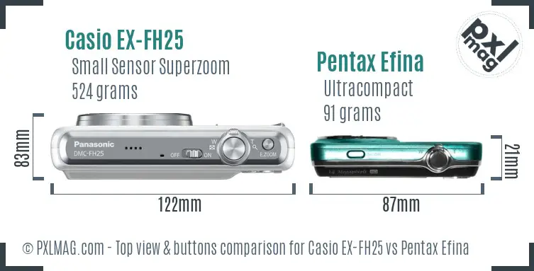 Casio EX-FH25 vs Pentax Efina top view buttons comparison