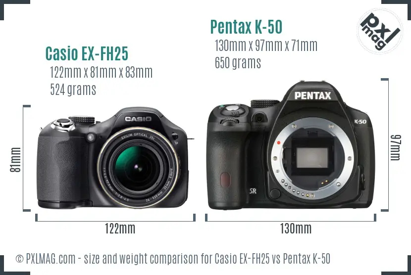 Casio EX-FH25 vs Pentax K-50 size comparison