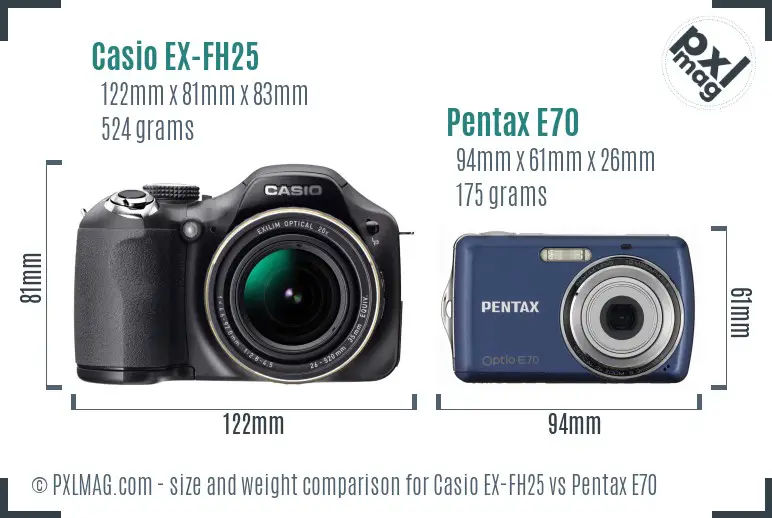 Casio EX-FH25 vs Pentax E70 size comparison