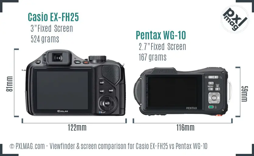 Casio EX-FH25 vs Pentax WG-10 Screen and Viewfinder comparison