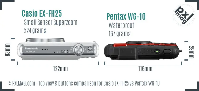 Casio EX-FH25 vs Pentax WG-10 top view buttons comparison