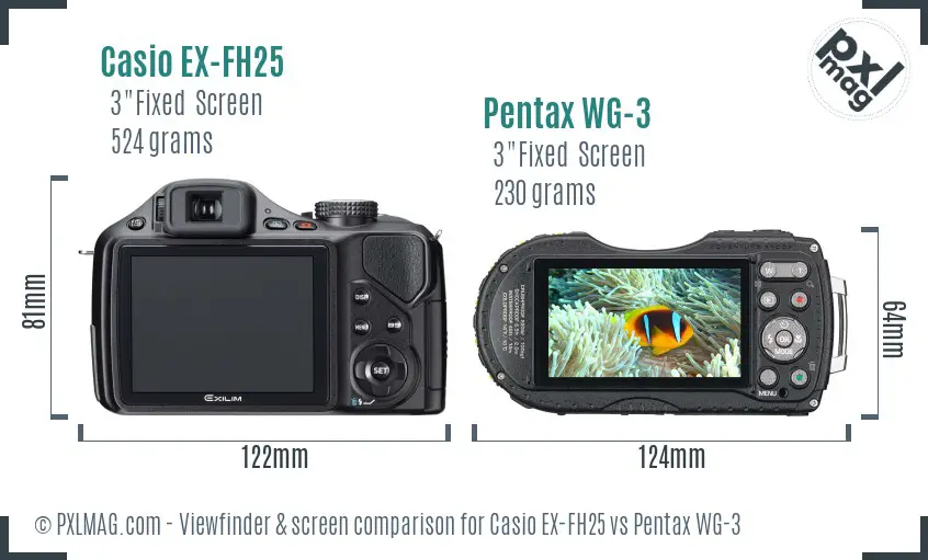 Casio EX-FH25 vs Pentax WG-3 Screen and Viewfinder comparison