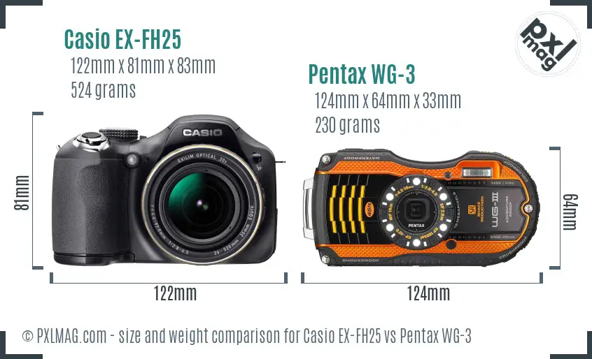 Casio EX-FH25 vs Pentax WG-3 size comparison